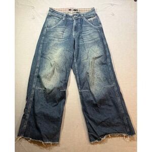 Jaded London Jeans Wide Leg Baggy Denim Distressed Frayed Hem Vintage Y2K 32X29.